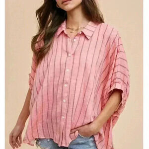 Anniewear Oversized Beach Striped Pink Shirt Size Medium